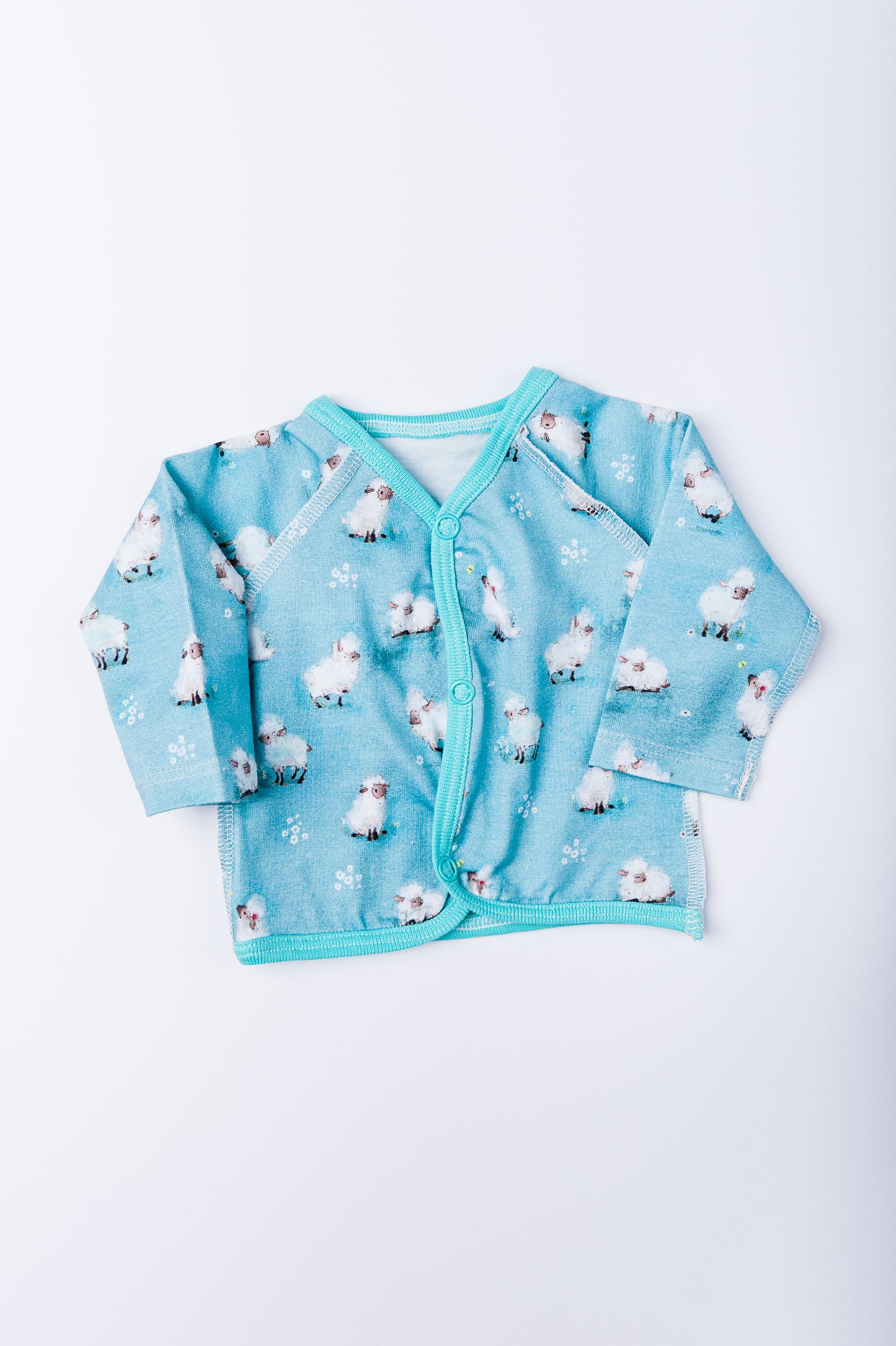 Set “Little Sheep Friends” 44–46 — jacket with open sleeves and pants with open legs, outer seams