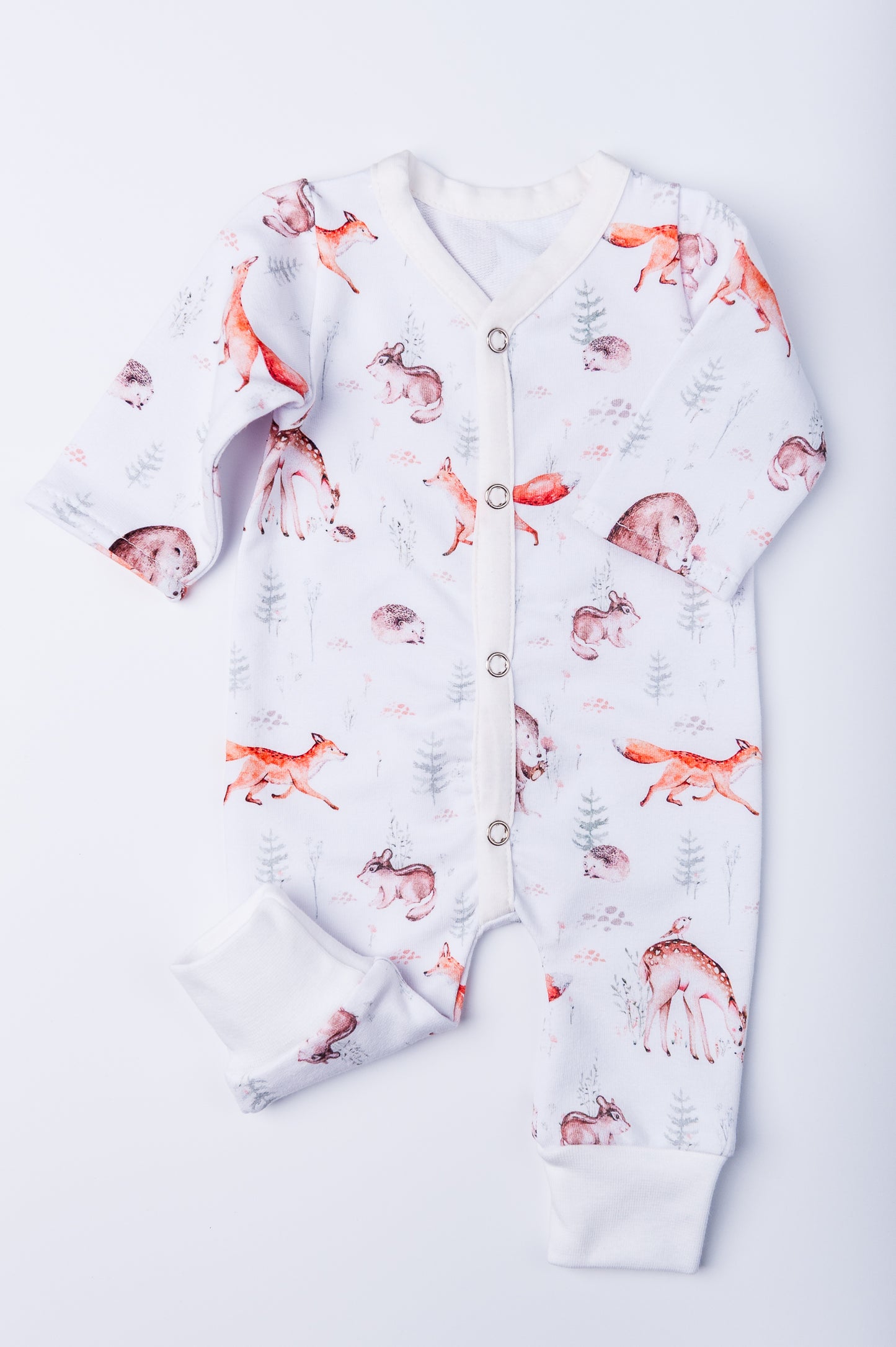 Bodijs “Meža draugi” 46/48 — atvērtas rociņas un kājiņas ar manšetēm