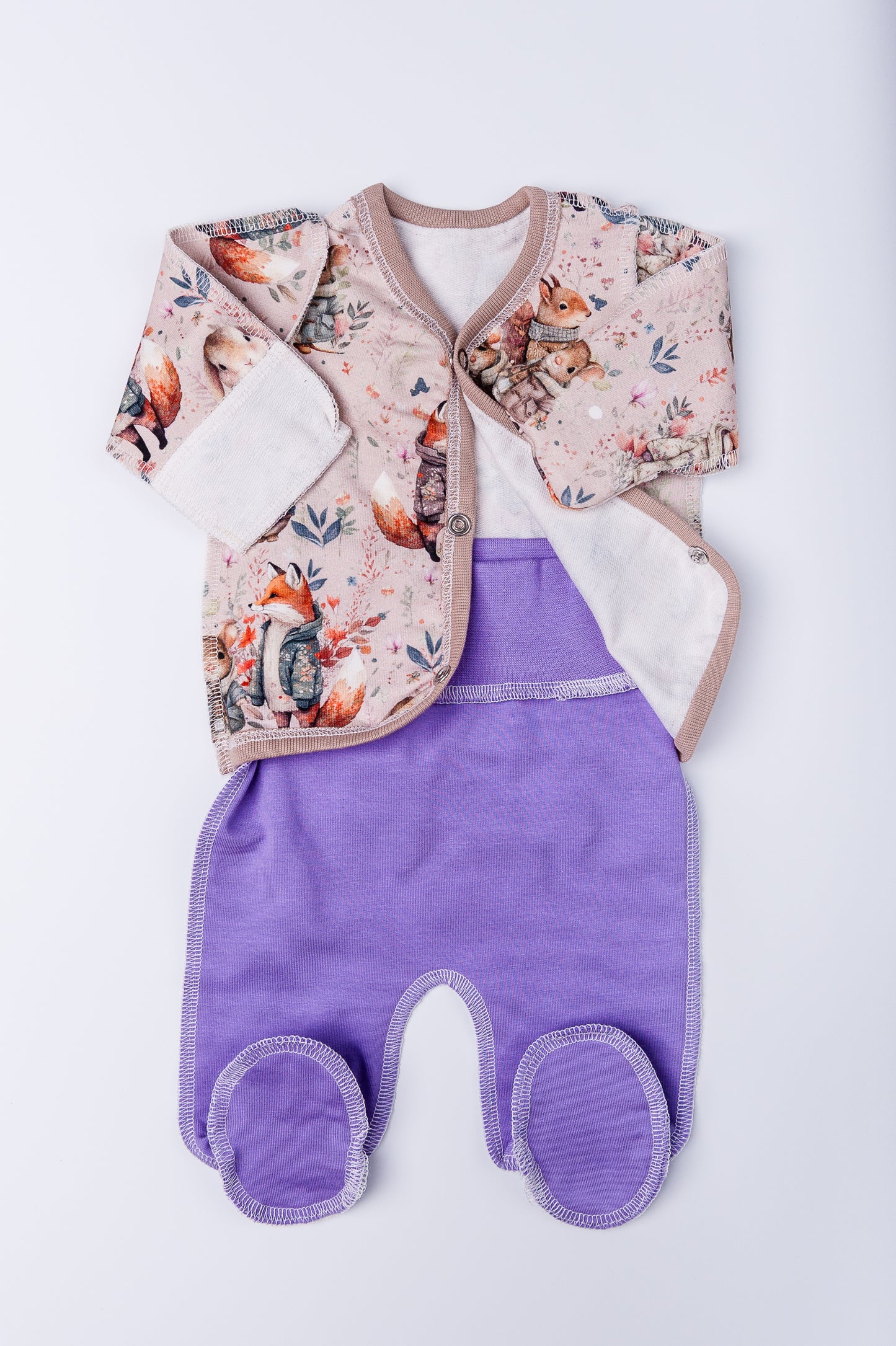 Set “Magic Forest” 46 — wrap shirt and pants, closed feet, outer seams
