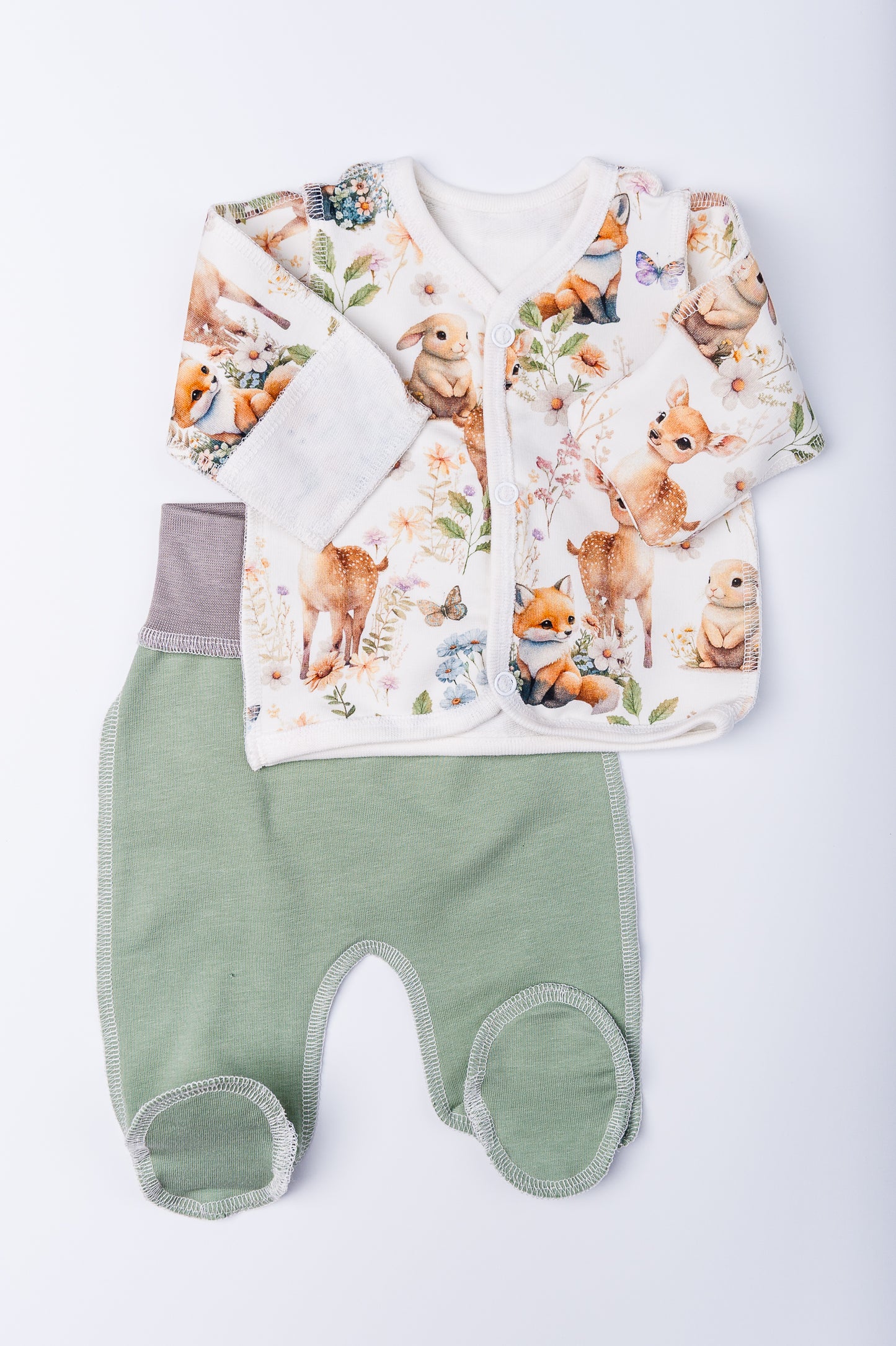 Set “Forest Meadow” 46 — wrap shirt and pants, closed feet, outer seams