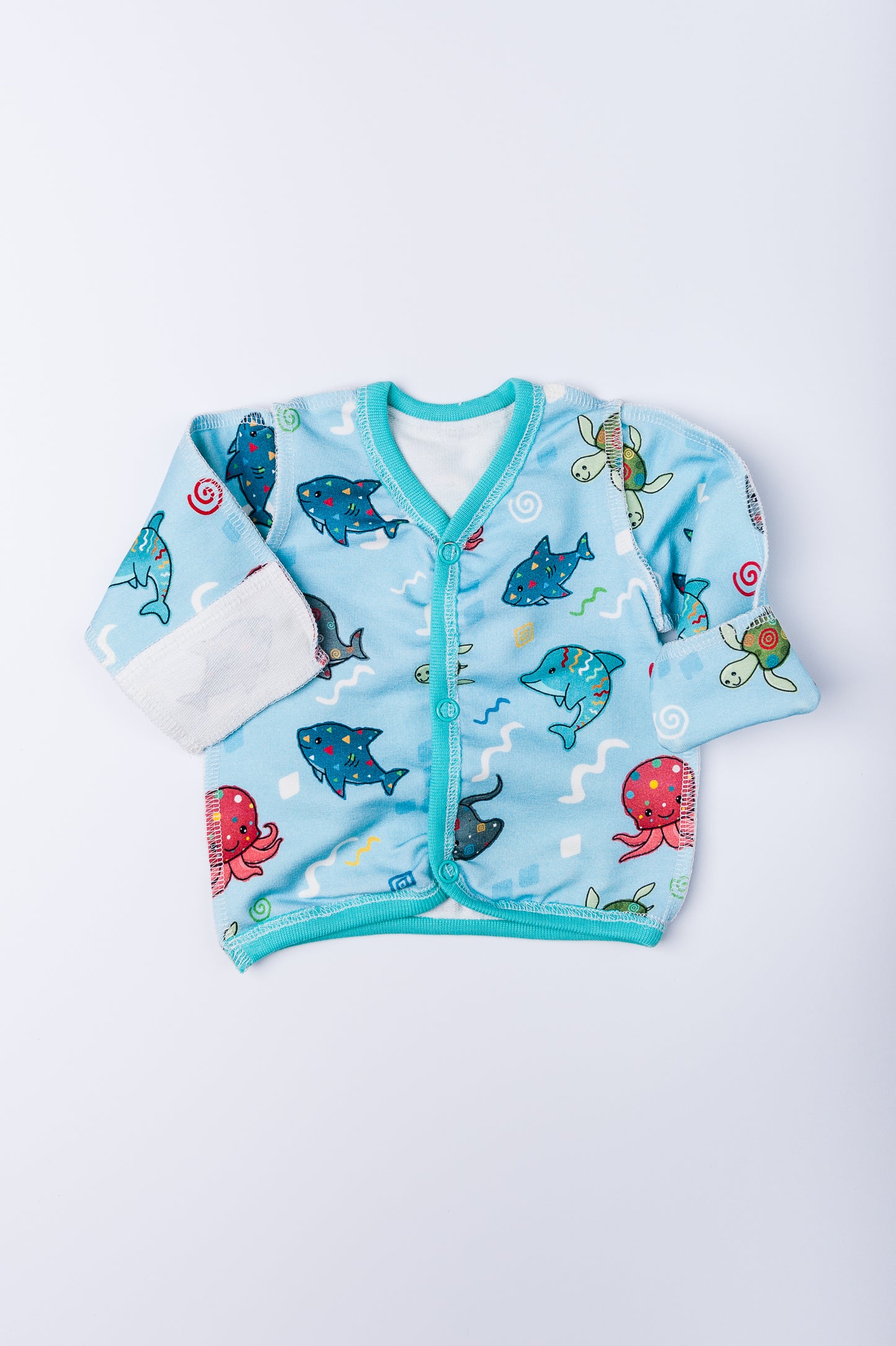 Set “Sea Tale” 46 — wrap shirt and pants, closed feet, outer seams