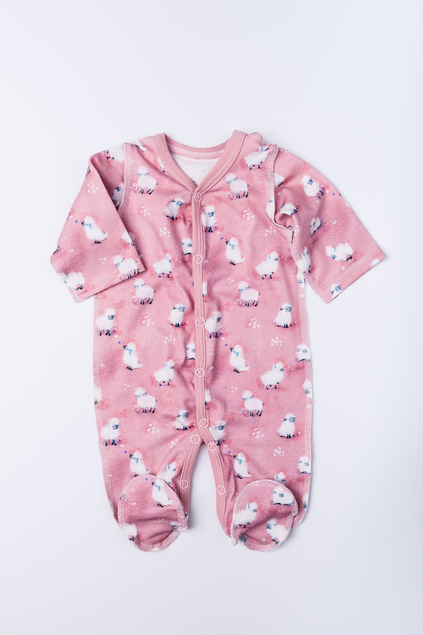 Jumpsuit “Sheep Friends” 46–48 — with closed feet and open hands, outer seams