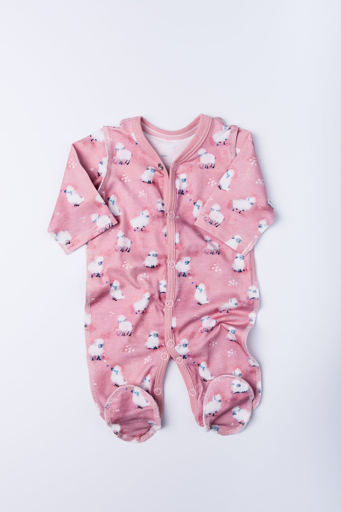 Jumpsuit “Sheep Friends” 46–48 — with closed feet and open hands, outer seams