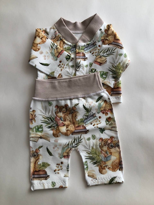 Komplektiņš “Gudrie lācēni” 44–46 — krekliņš ar spiedpogām un džogeri